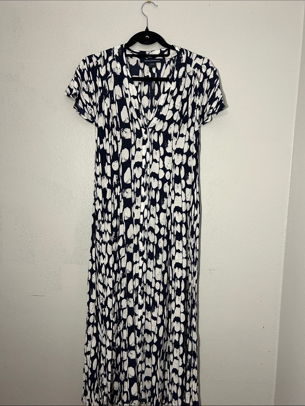 French Connection Navy Cream Abstract Print Maxi Dress Size 6